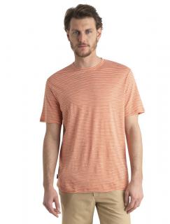 Pánské merino triko krátký rukáv ICEBREAKER Mens Merino Linen SS Tee Stripe, Ember/Snow velikost: L