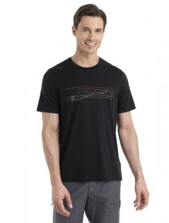 Pánské merino triko krátký rukáv ICEBREAKER Mens Tech Lite II SS Tee Ski Stripes, Black velikost: M