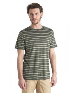 Pánské merino triko krátký rukáv ICEBREAKER Mens Wave SS Tee Stripe, Loden/Lichen/Snow velikost: M