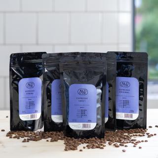 Balíček káv Espresso s robustou 5 x 100g - Mletí: Středně-jemně mletá - pro pákové kávovary (mletí zpoplatněno), Váha: 100g