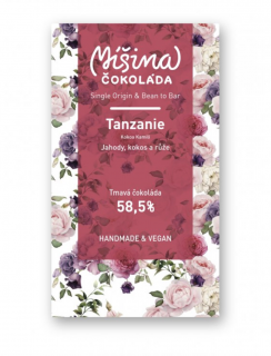 Míšina čokoláda - Tanzánie -jahody,kokos a růže  58,5 % 50 g