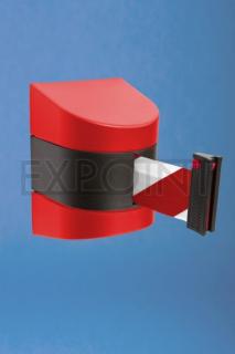Nástěnná kazeta s páskou 10 m a brzdou Název: červeno-černý kryt, bílo-červená páska