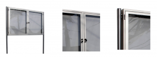 Venkovní vitrína GEX02 dvoudílná jednostranná Název: Formát 2xB1, rozměr: šířka 1660 x výška 1130 x hloubka 69mm, celková nadzemní výška 1900mm