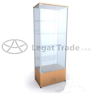 Výstavní vitrína na zboží se skříňkou /kalené sklo/ Název: 100 x 30 x 180cm, dvoukřídlá, zadní část sklo