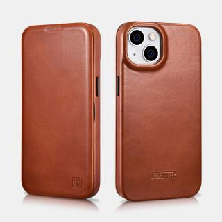 Knížkové pouzdro pro iPhone 14 PLUS - iCarer, Curved Edge MagSafe Brown