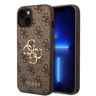 Ochranný kryt na iPhone 15 - Guess, 4G Metal Logo Brown