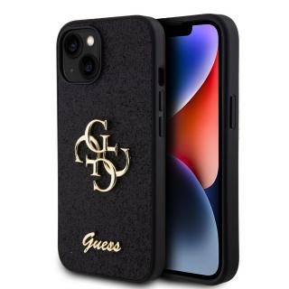 Ochranný kryt na iPhone 15 - Guess, Fixed Glitter 4G Metal Logo Black