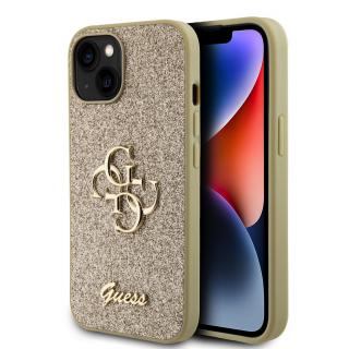 Ochranný kryt na iPhone 15 - Guess, Fixed Glitter 4G Metal Logo Gold