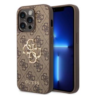 Ochranný kryt na iPhone 15 Pro - Guess, 4G Metal Logo Brown