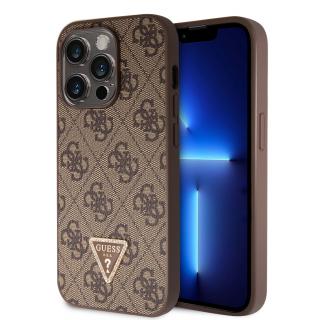 Ochranný kryt na iPhone 15 Pro - Guess, 4G Strass Triangle Metal Logo Brown