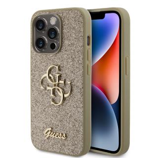 Ochranný kryt na iPhone 15 Pro - Guess, Fixed Glitter 4G Metal Logo Gold