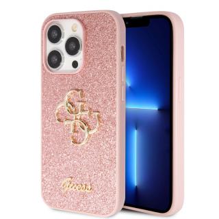 Ochranný kryt na iPhone 15 Pro - Guess, Fixed Glitter 4G Metal Logo Pink