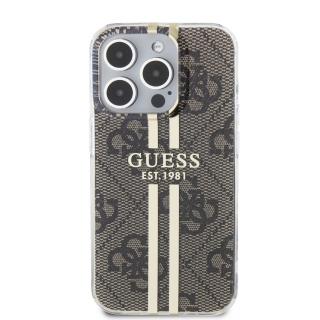 Ochranný kryt na iPhone 15 Pro - Guess, IML 4G Gold Stripe Brown