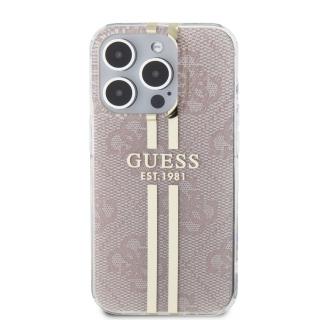 Ochranný kryt na iPhone 15 Pro - Guess, IML 4G Gold Stripe Pink