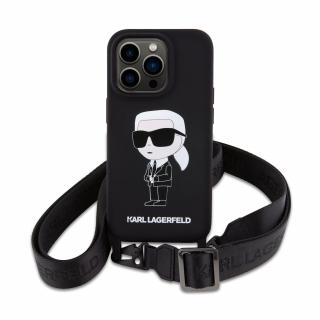 Ochranný kryt na iPhone 15 Pro - Karl Lagerfeld, Liquid Silicone Crossbody Ikonik Black
