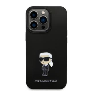 Ochranný kryt na iPhone 15 Pro - Karl Lagerfeld, Liquid Silicone Metal Ikonik Black