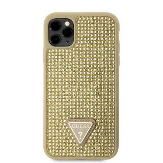 Ochranný kryt pro iPhone 11 Pro - Guess, Rhinestones Triangle Metal Logo Gold