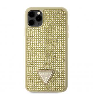 Ochranný kryt pro iPhone 11 Pro MAX - Guess, Rhinestones Triangle Metal Logo Gold
