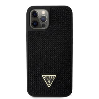 Ochranný kryt pro iPhone 12 / 12 Pro - Guess, Rhinestones Triangle Metal Logo Black