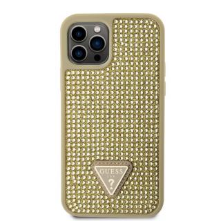 Ochranný kryt pro iPhone 12 / 12 Pro - Guess, Rhinestones Triangle Metal Logo Gold