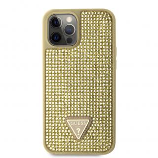 Ochranný kryt pro iPhone 12 Pro MAX - Guess, Rhinestones Triangle Metal Logo Gold