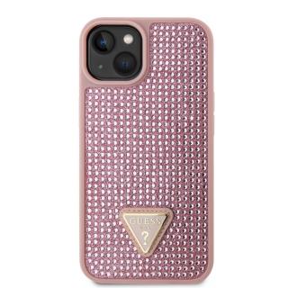 Ochranný kryt pro iPhone 14 - Guess, Rhinestones Triangle Metal Logo Pink