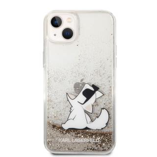 Ochranný kryt pro iPhone 14 PLUS - Karl Lagerfeld, Liquid Glitter Choupette Eat Gold