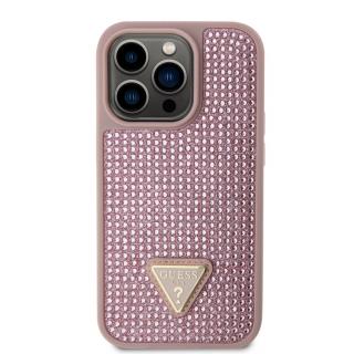 Ochranný kryt pro iPhone 14 Pro - Guess, Rhinestones Triangle Metal Logo Pink