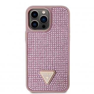 Ochranný kryt pro iPhone 14 Pro MAX - Guess, Rhinestones Triangle Metal Logo Pink