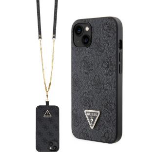 Ochranný kryt s crossbody popruhem pro iPhone 15 - Guess, 4G Strass Triangle Metal Logo Black