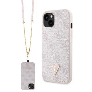 Ochranný kryt s crossbody popruhem pro iPhone 15 - Guess, 4G Strass Triangle Metal Logo Pink