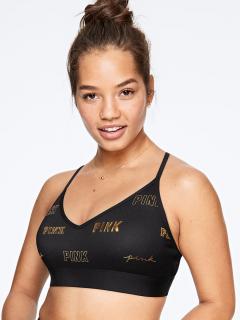 Victoria's Secret PINK sportovní podprsenka / černá Gold Logo M, Černá
