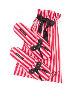 Victoria's Secret saténové pantofle v pytlíčku / Red Stripe 35/36, Červená