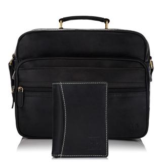 Dárková sada: Pánská taška a kožená peněženka; černá