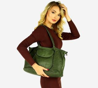 Italská kožená nákupní taška MAZZINI ISPIRATO; army zelená