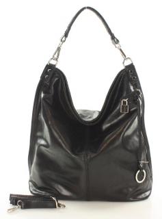 Italská nadčasová stylová kabelka kožená; černá