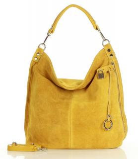 Italská nadčasová stylová XL kabelka kožená; žlutý nubuk