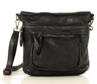 Italské crossbody MAZZINI z pravé hověziny vintage vzhled; černá