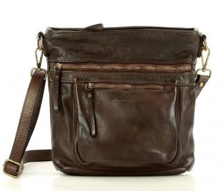 Italské crossbody MAZZINI z pravé hověziny vintage vzhled; hnědá káva