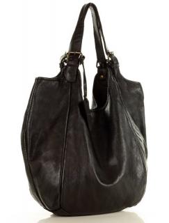 Kožená kabelka MAZZINI ručně vyráběná nákupní; černá