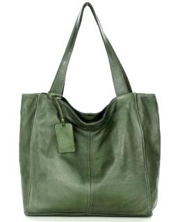 Městská nákupní taška MAZZINI ručně vyrobená z pravé kůže; zelená