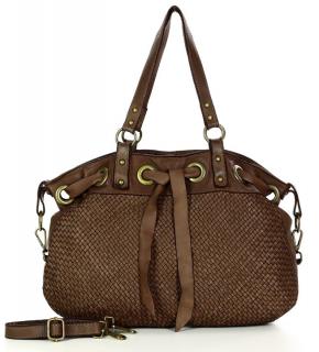 Originální italská kabelka z přírodní kůže vintage shopper MAZZINI; hnědá