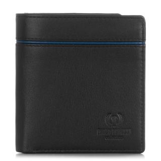 Pánská kožená peněženka PERUZZI s proužkem ochrana RFID; černá s modrým