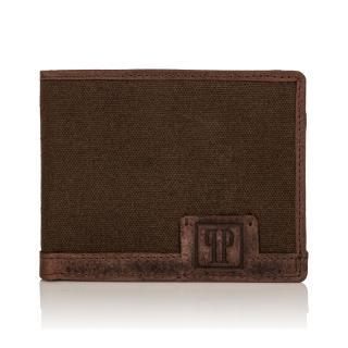Textilní a kožená peněženka PAOLO PERUZZI ochrana RFID; hnědá SKL