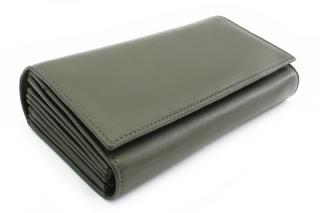 Tmavě zelená kožená číšnická peněženka s kapsami na kreditní karty; tmavě zelená