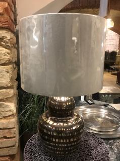 Lampa stolní zaoblená hnědočerná, šedé stínidlo