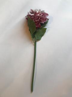 Umělá květina - Jiřina bordó zasněžená