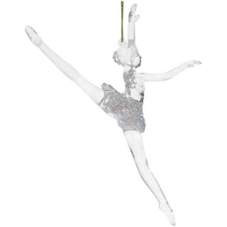 Vánoční ozdoba - Baletka  tančící, čirá - nožka nahoru - 15 cm