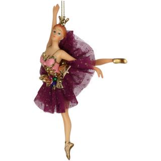 Vánoční ozdoba - Baletka tančící- fialové šaty - 18 cm