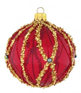 Vánoční ozdoba - Koule Bray červená, zlaté zdobení ø 10cm